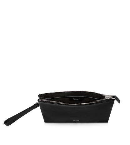 Grain Leather Minimal Slim Pouch With Wristlet