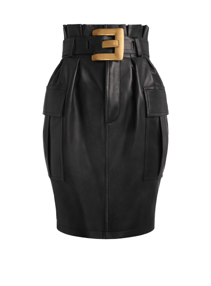 Belted lambskin skirt