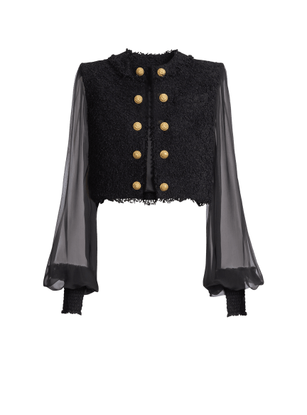 Cropped tweed and muslin jacket