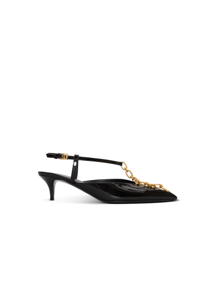 Sync chain kitten slingbacks in patent leather