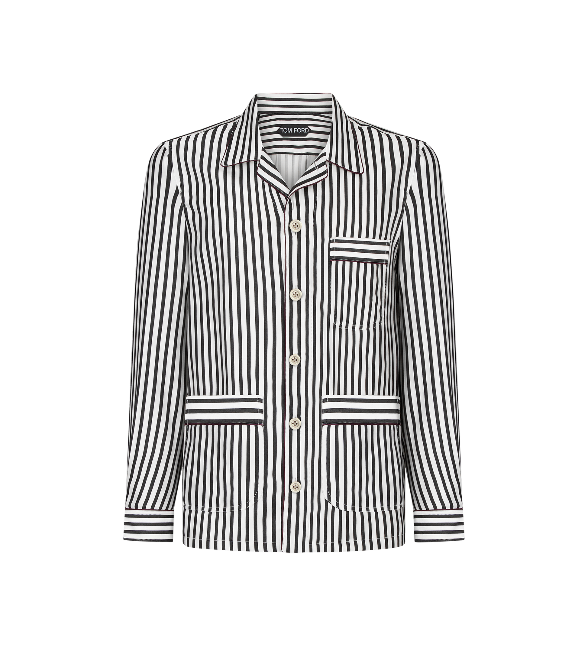 Baton Stripe Fluid Silk Pajama Shirt