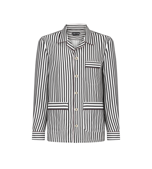 Baton Stripe Fluid Silk Pajama Shirt