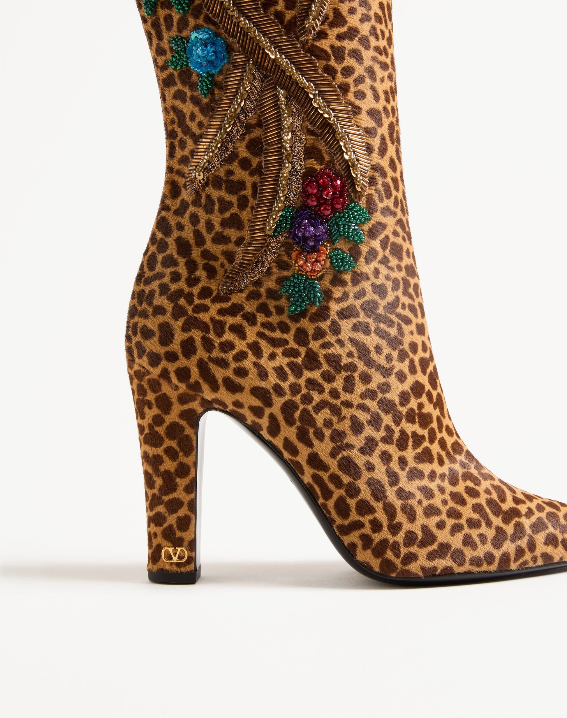 Hotty Boot In Pony-effect Calfskin With Floral Embroidery And Fur 100mm