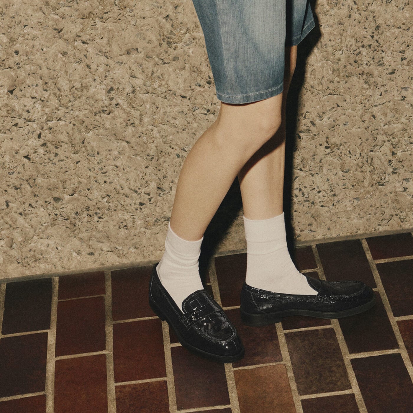 Ivy Loafer Black Croc Embossed Leather Loafers