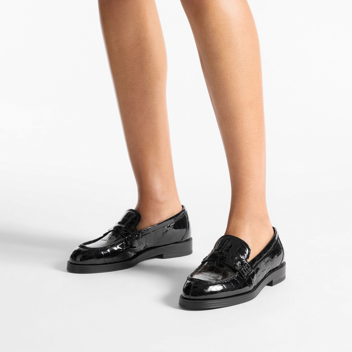 Ivy Loafer Black Croc Embossed Leather Loafers
