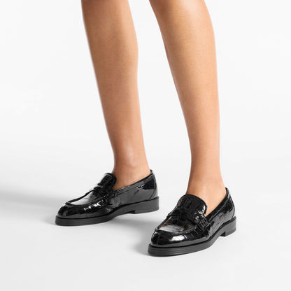 Ivy Loafer Black Croc Embossed Leather Loafers