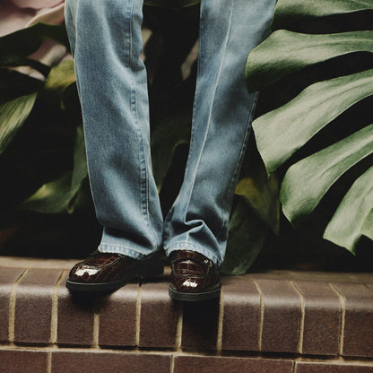 Ivy Loafer Sambuco Shiny Croc Embossed Leather Loafers