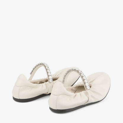 Jade Ballerina Latte Soft Nappa Leather Ballerina Flats with Crystal Strap