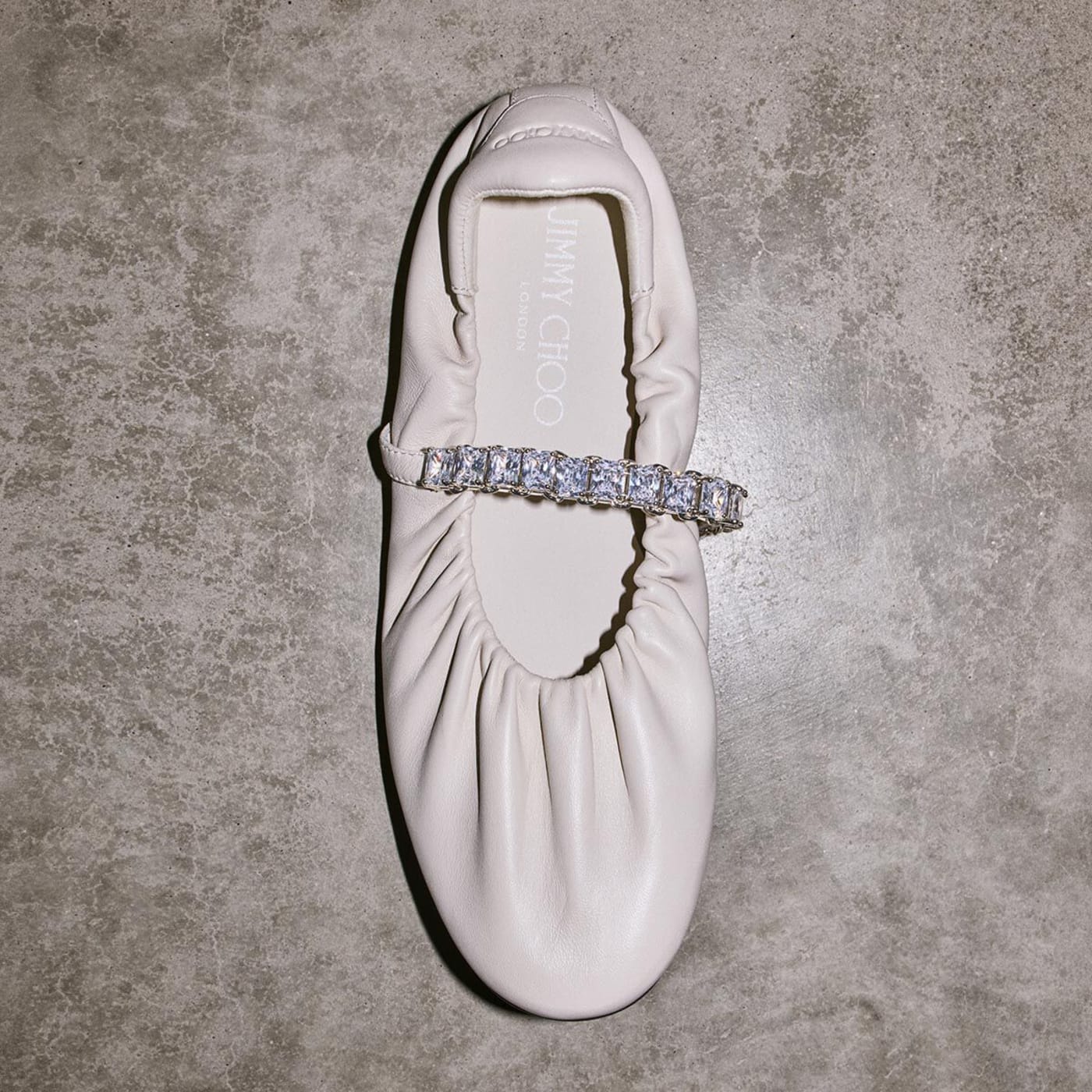 Jade Ballerina Latte Soft Nappa Leather Ballerina Flats with Crystal Strap