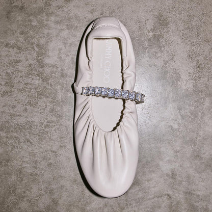 Jade Ballerina Latte Soft Nappa Leather Ballerina Flats with Crystal Strap