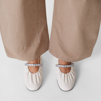 Jade Ballerina Latte Soft Nappa Leather Ballerina Flats with Crystal Strap