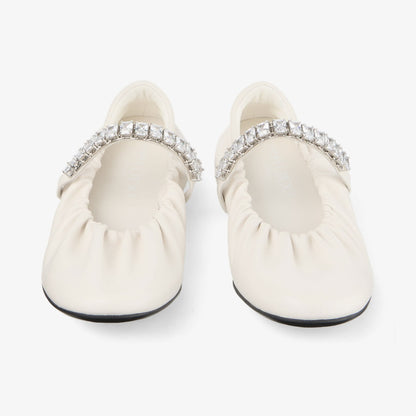 Jade Ballerina Latte Soft Nappa Leather Ballerina Flats with Crystal Strap