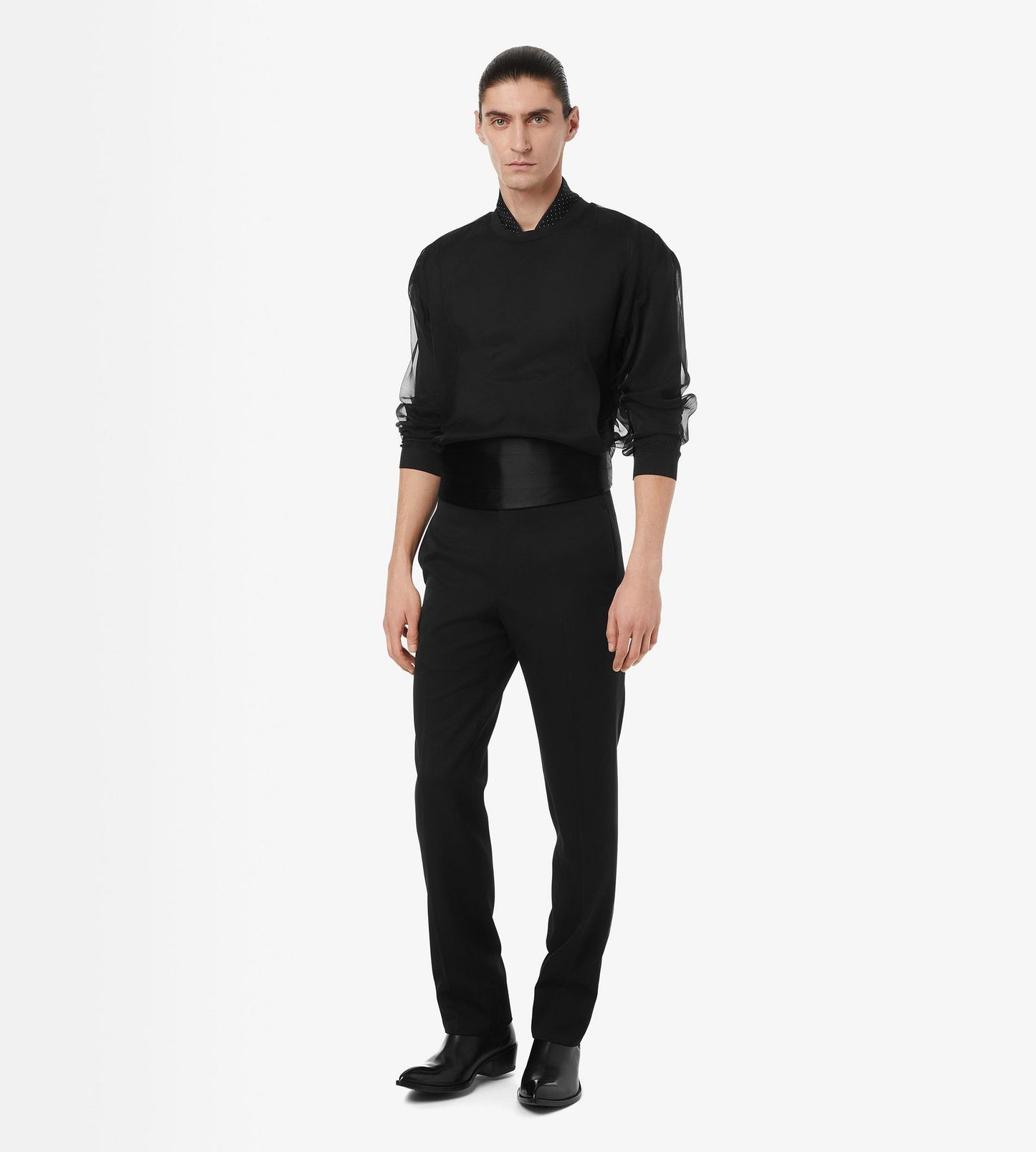Chiffon Layered Jersey Crew Neck