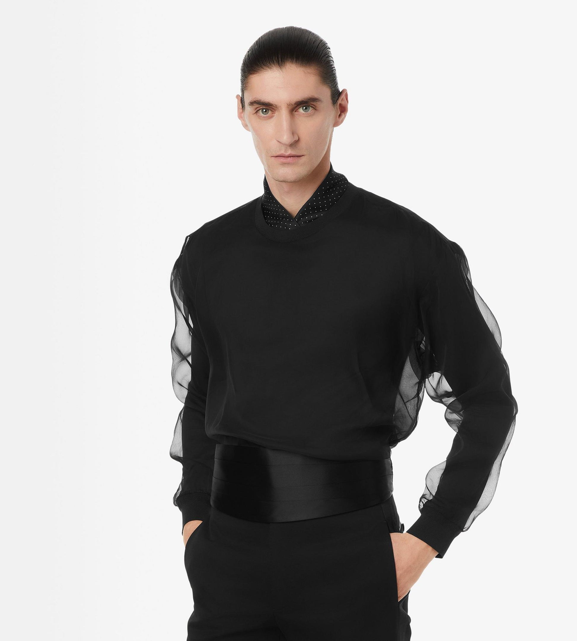 Chiffon Layered Jersey Crew Neck