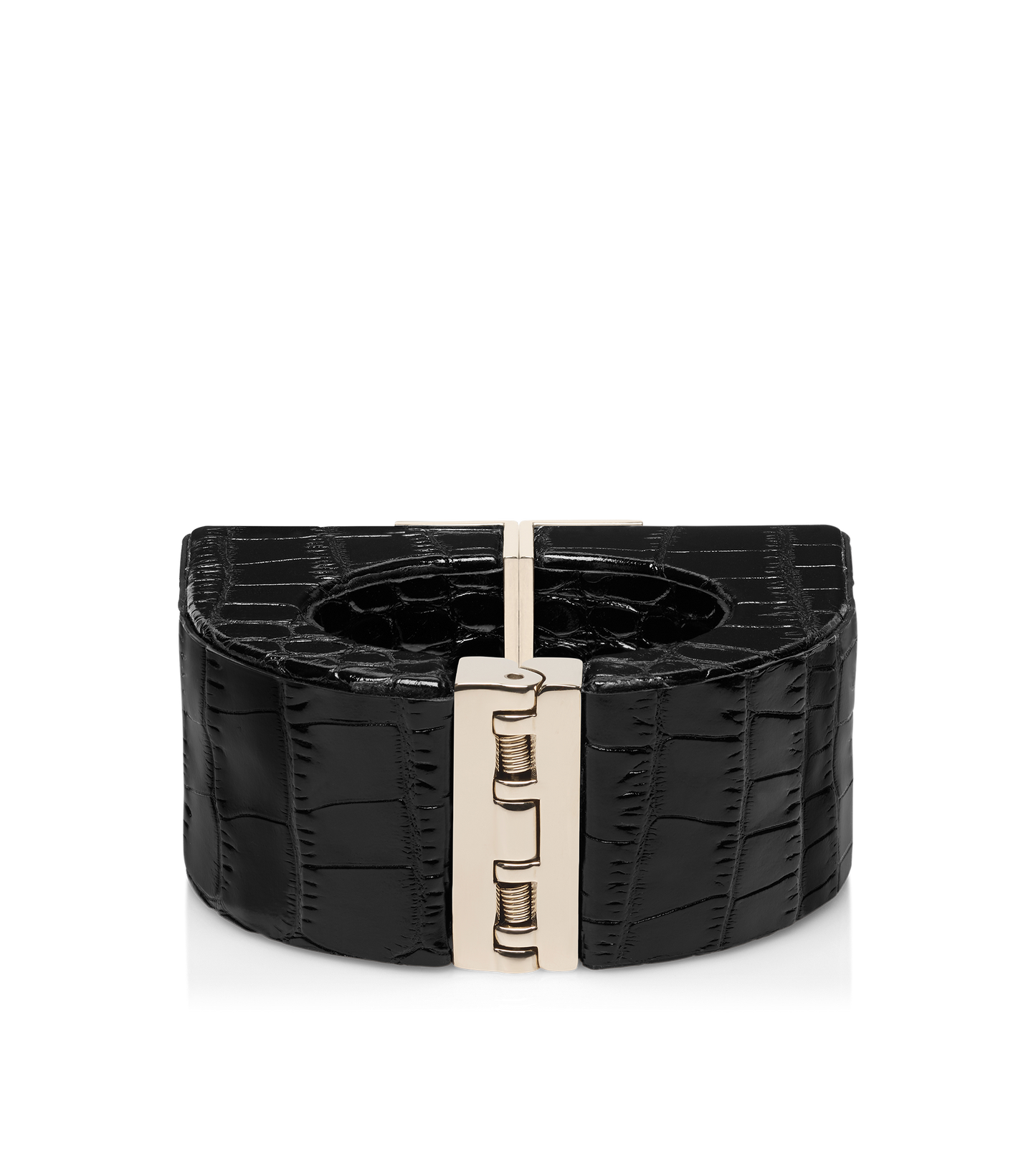 Shiny Stamped Crocodile Leather And Brass Deco Bracelet