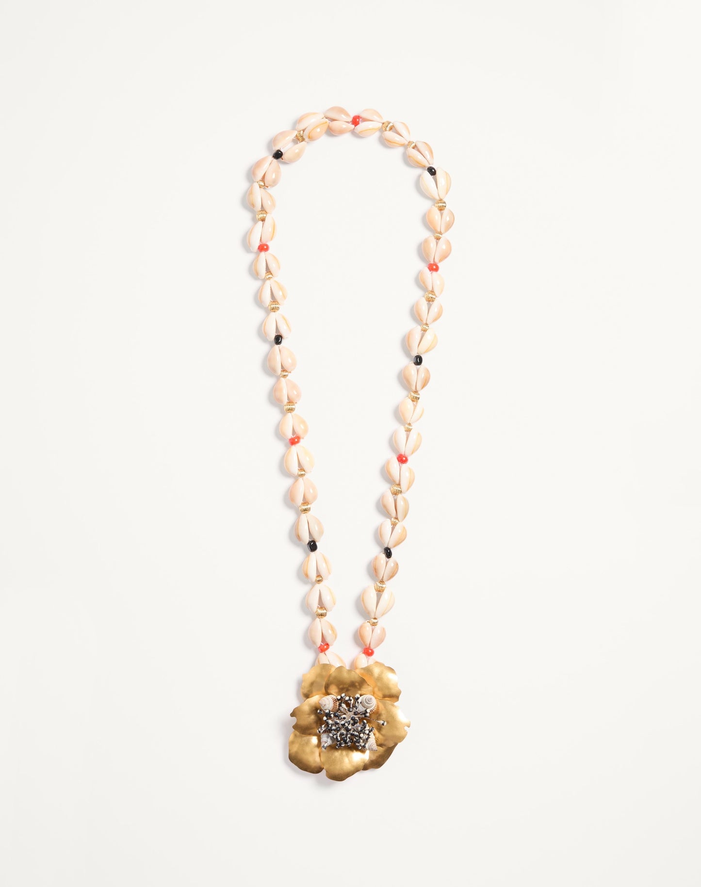Jardin Aquatique Necklace In Metal, Fabric, Shells, Coral And Onyx