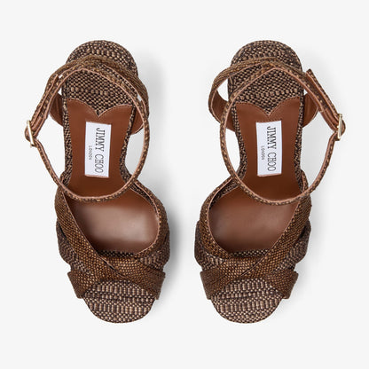 Kove 120 Chocolate and Tan Fine Raffia Platform Sandals
