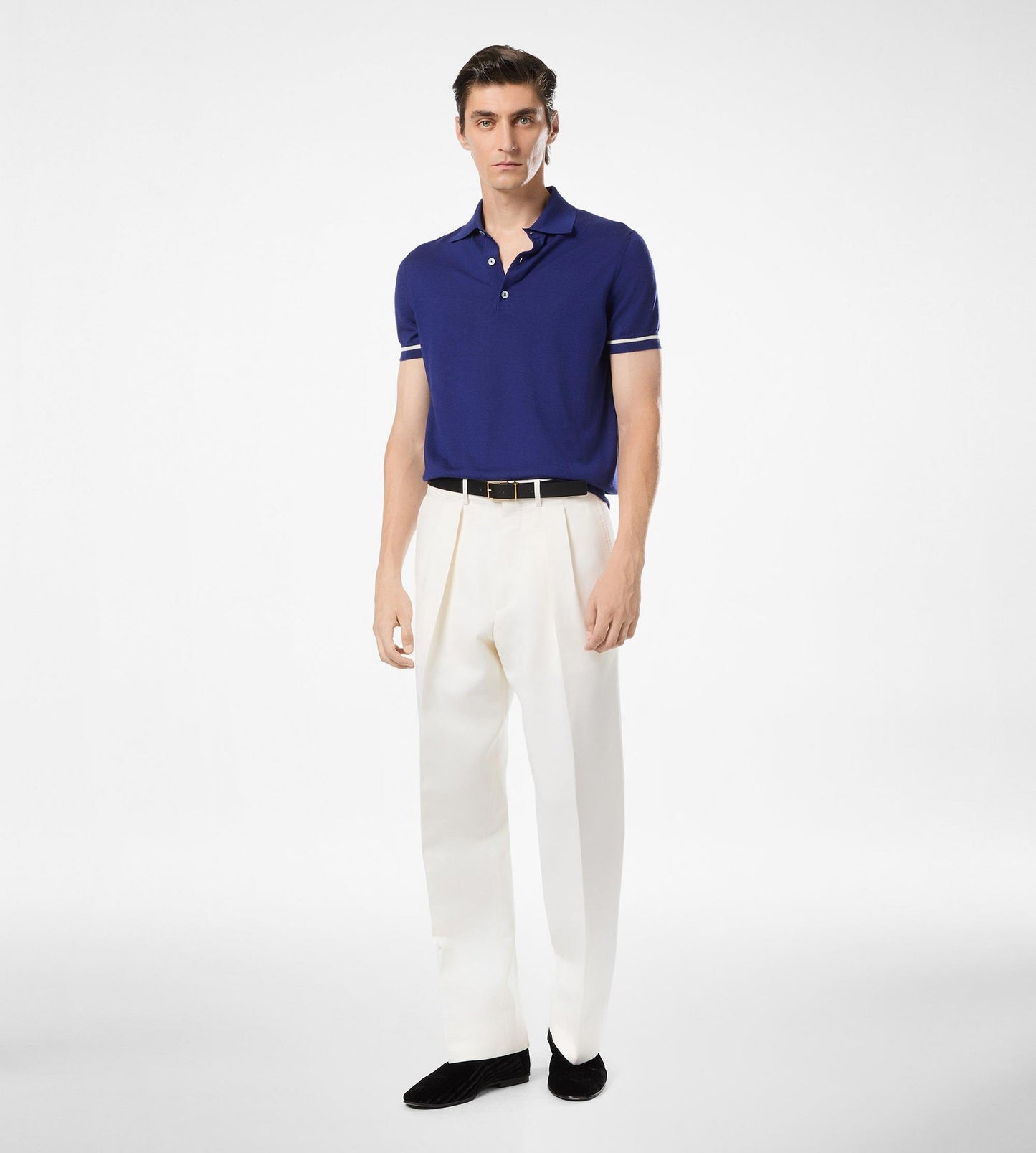 Contrast Piping Cashmere Silk Polo