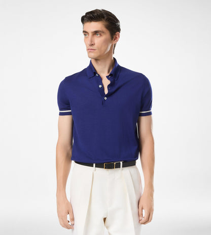 Contrast Piping Cashmere Silk Polo