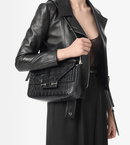 Soft Printed Crocodile Leather Aube Small Shoulder Bag