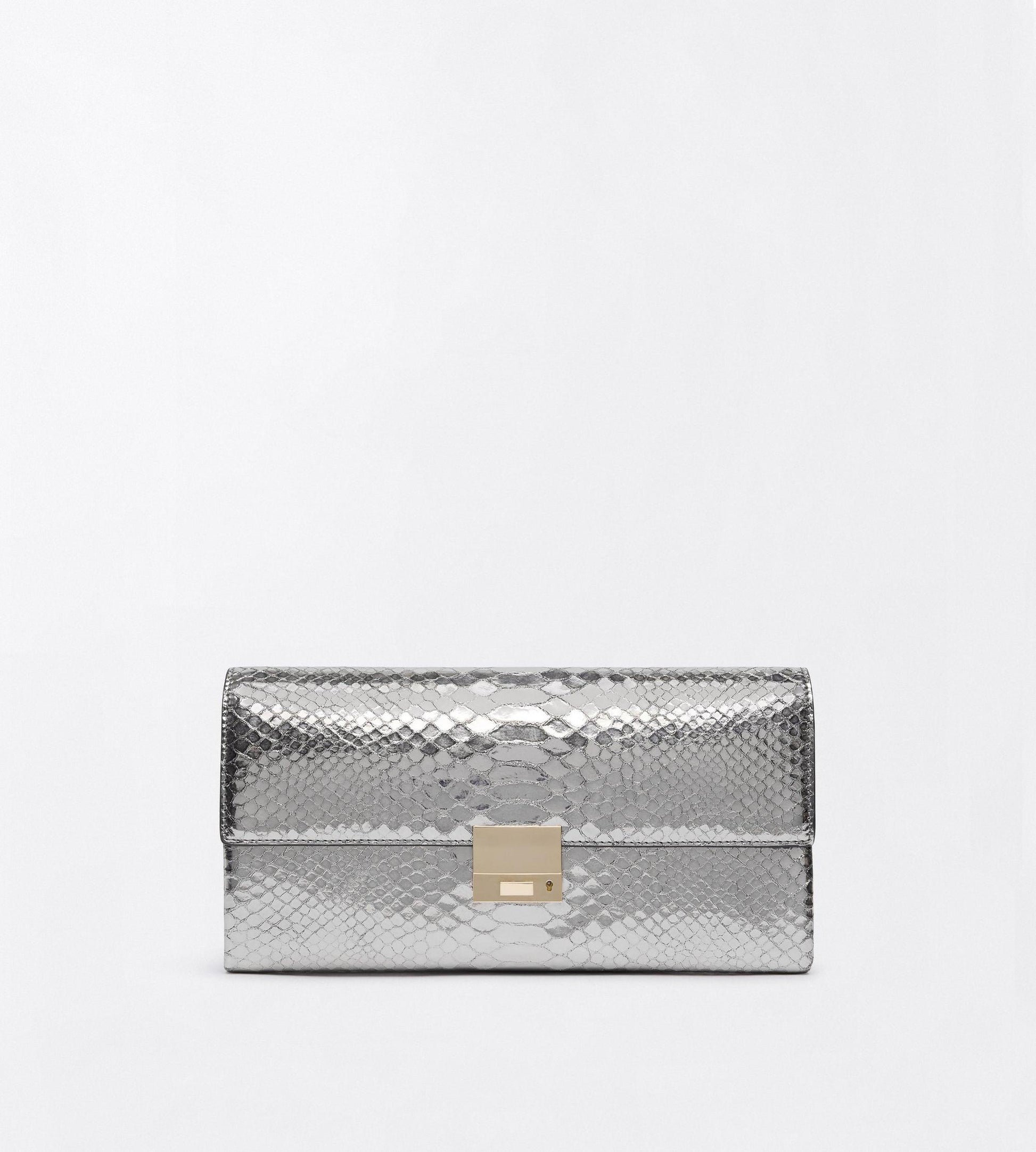 Laminated Printed Python Jean Clutch