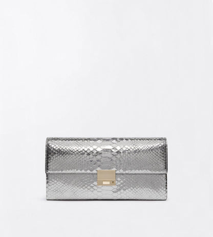Laminated Printed Python Jean Clutch