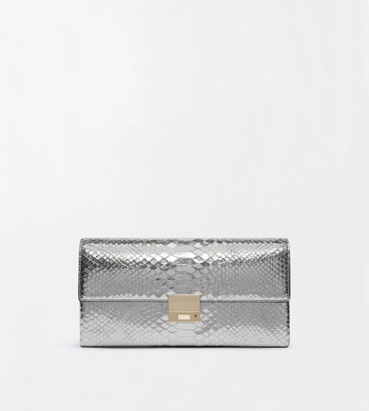Laminated Printed Python Jean Clutch