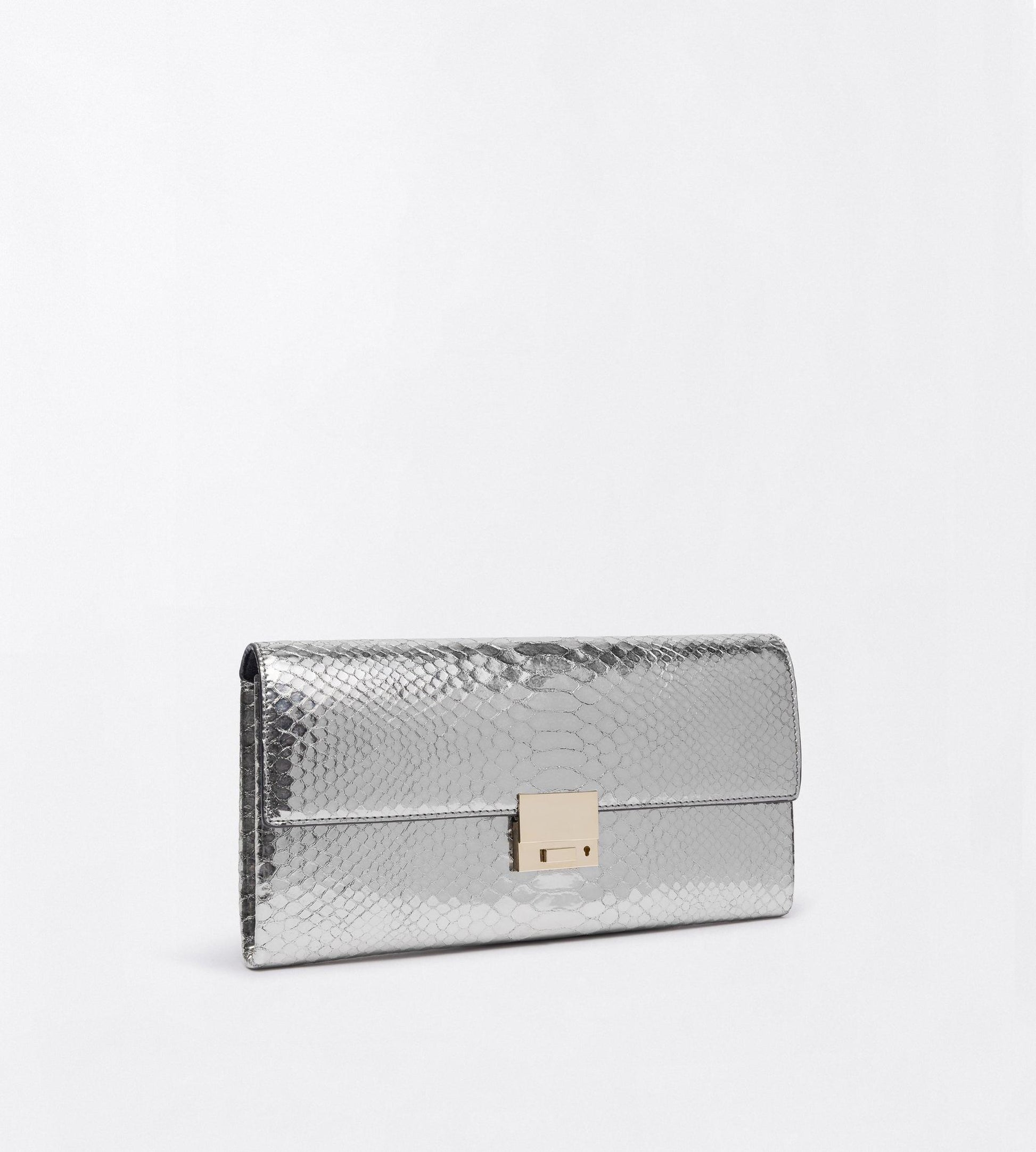 Laminated Printed Python Jean Clutch