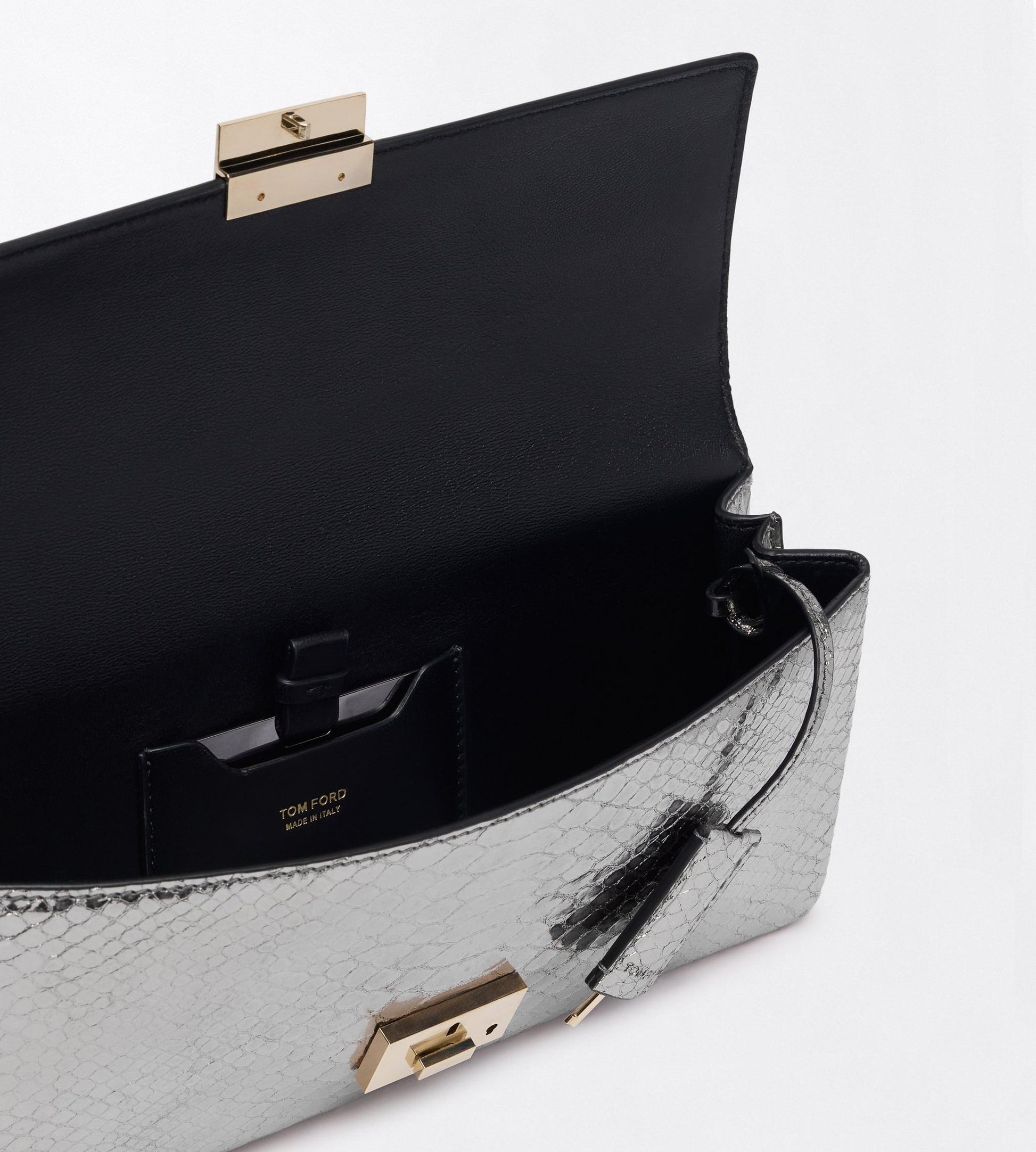 Laminated Printed Python Jean Clutch