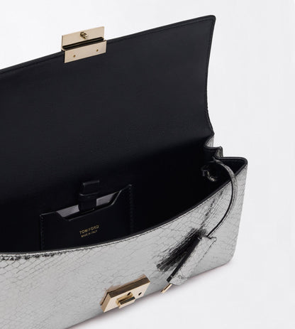 Laminated Printed Python Jean Clutch