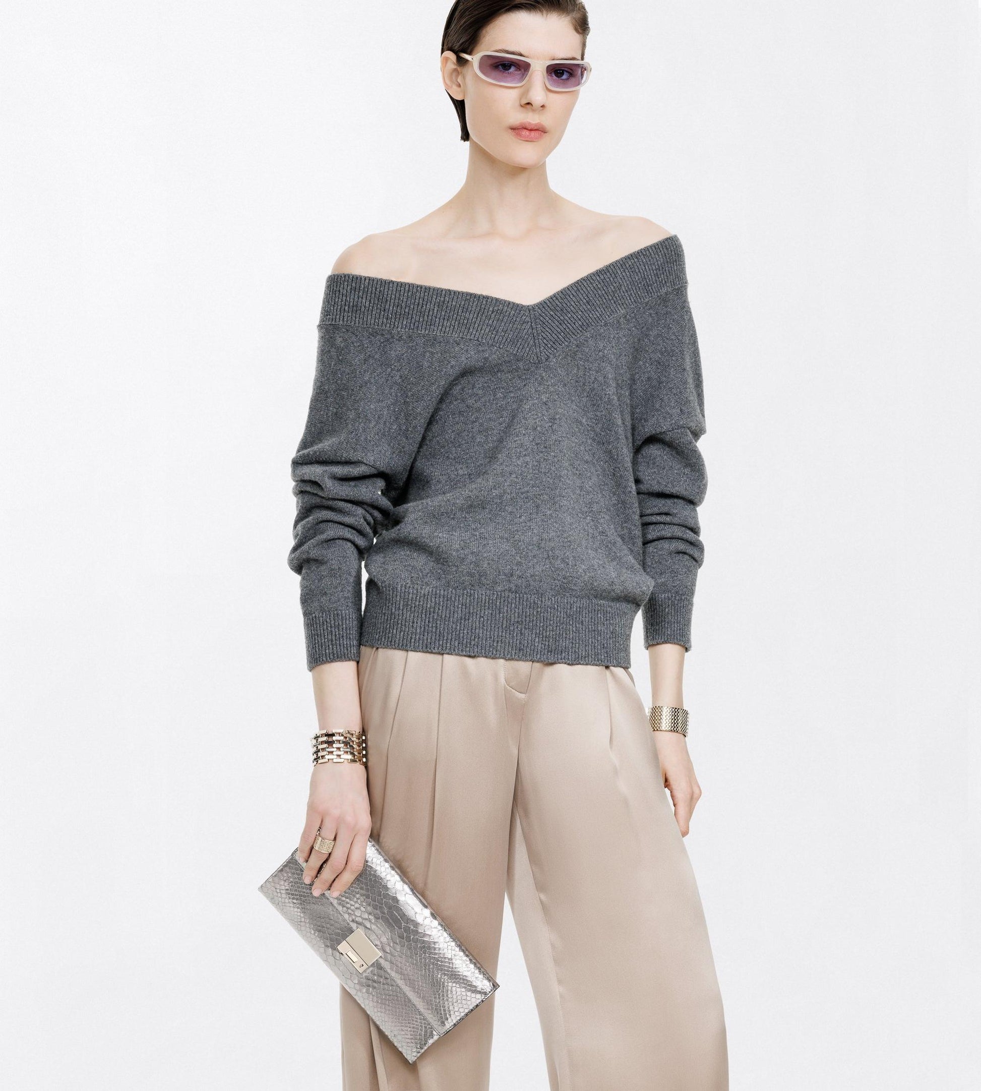 Laminated Printed Python Jean Clutch