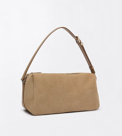 Suede Leather T Loop Shoulder Bag