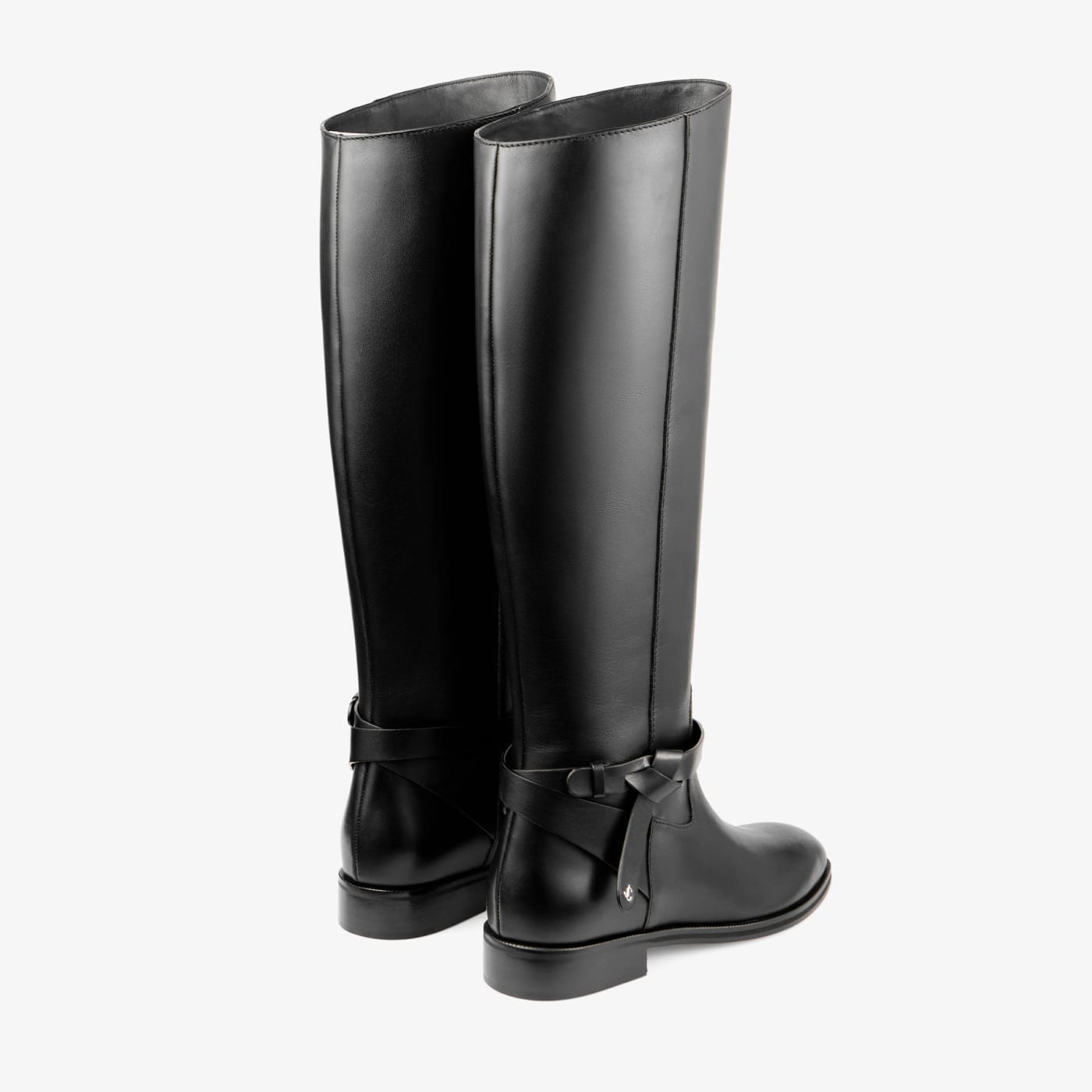 Lawton Knee Boot Flat Black Calf Leather and Soft Vachetta Knee High Boots