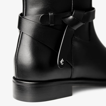 Lawton Knee Boot Flat Black Calf Leather and Soft Vachetta Knee High Boots