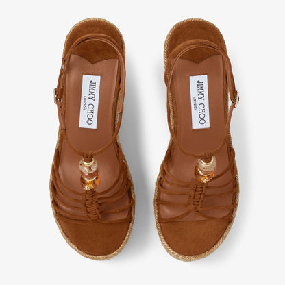 Lemi Wedge 100 Tan Mix Suede Wedges with Beads