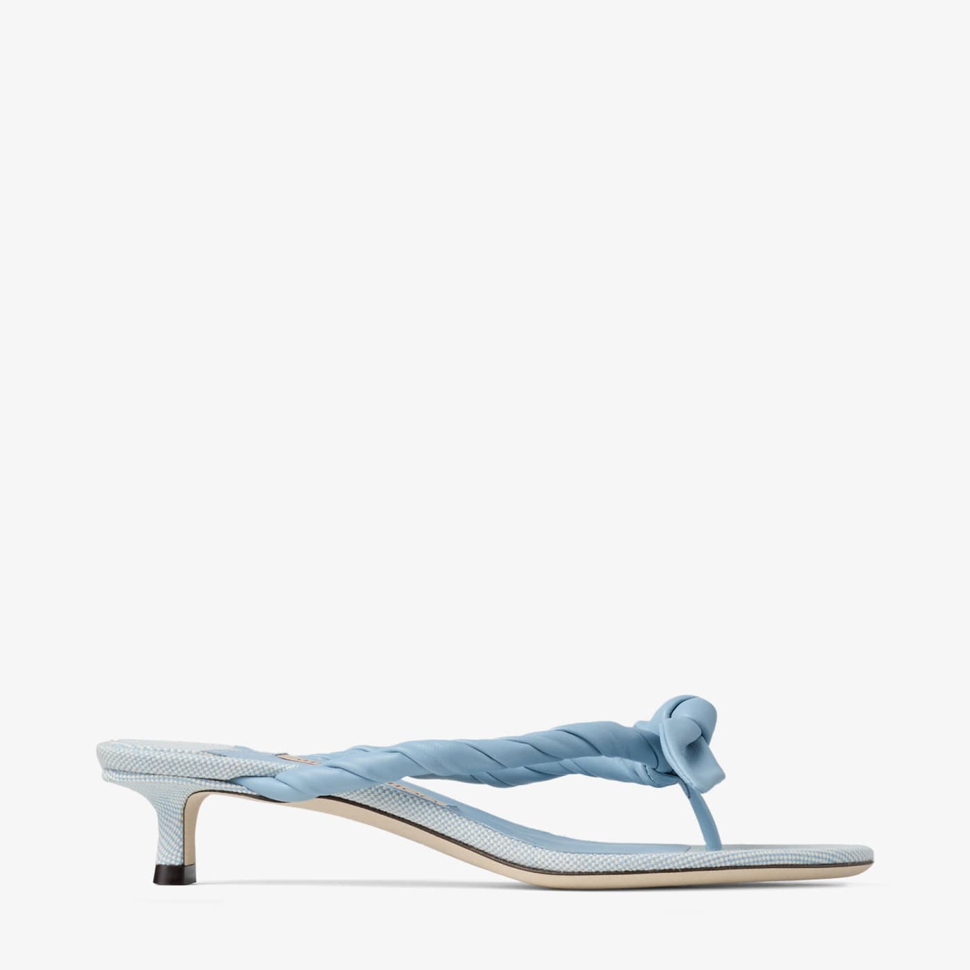 Liss 35 Riviera Blue Mix Soft Glove Leather and Flecked Canvas Mule Sandals with Nappa Leather Bow