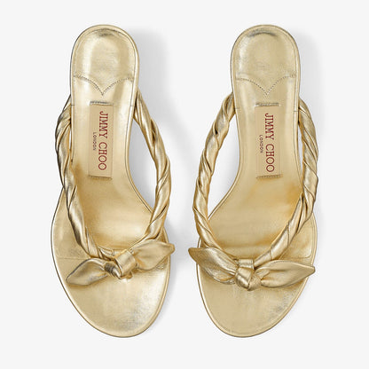Liss 35 Gold Metallic Nappa Leather Mule Sandals with Bow