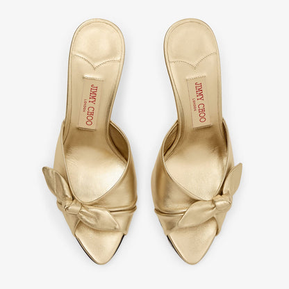 Livi Wedge 85 Gold Metallic Nappa Leather Mules Wedges with Bow