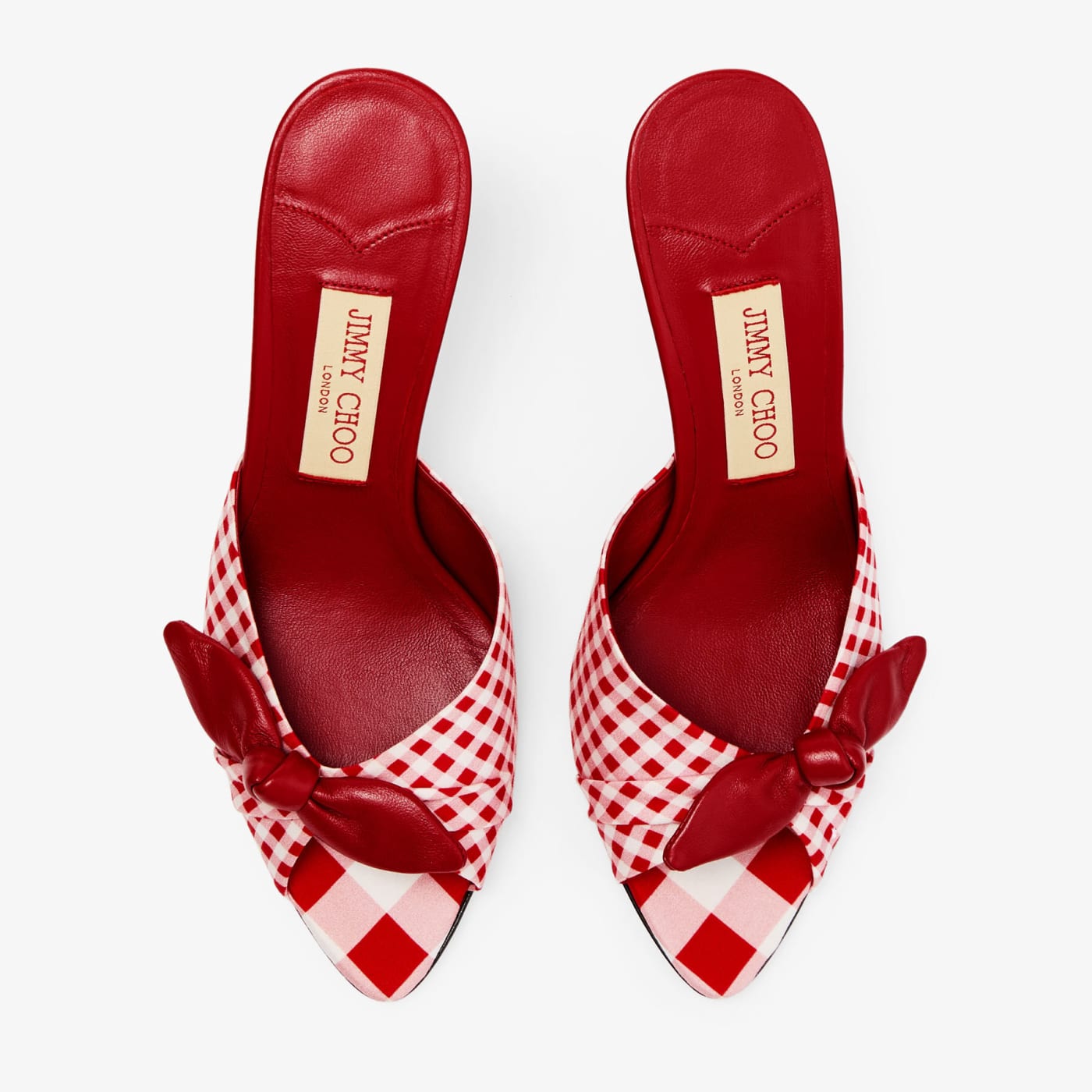 Livi Wedge 85 Ruby Red Mix Mixed Gingham Cotton Mule Wedges with Gingham Bow