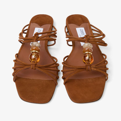 Lova Mule Flat Tan Mix Suede Flats with Beads