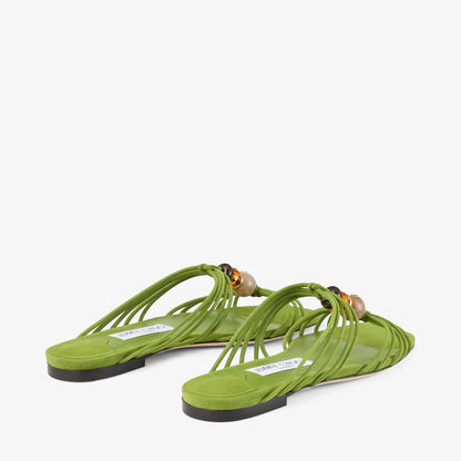 Lova Mule Flat Clover Mix Suede Flats with Beads