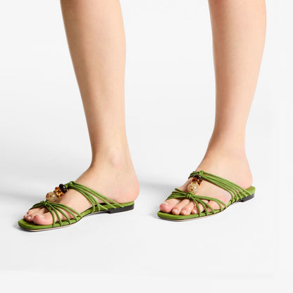 Lova Mule Flat Clover Mix Suede Flats with Beads