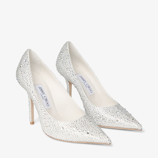 Love 100 Ivory Satin Pumps with Crystal Embellishment