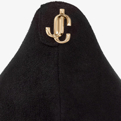 Love 85 Black Suede Pointed Pumps with JC Emblem