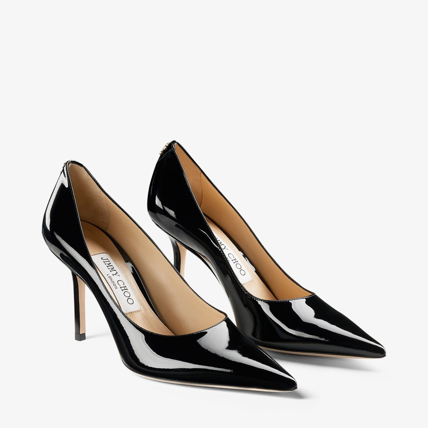 Love 85 Black Patent Leather Pumps with JC Emblem