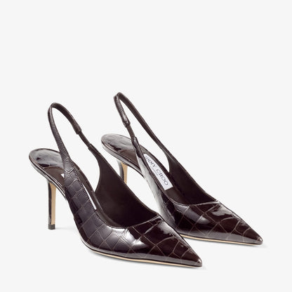 Love Sling Back 85 Sambuco Shiny Croc Embossed Leather Slingbacks