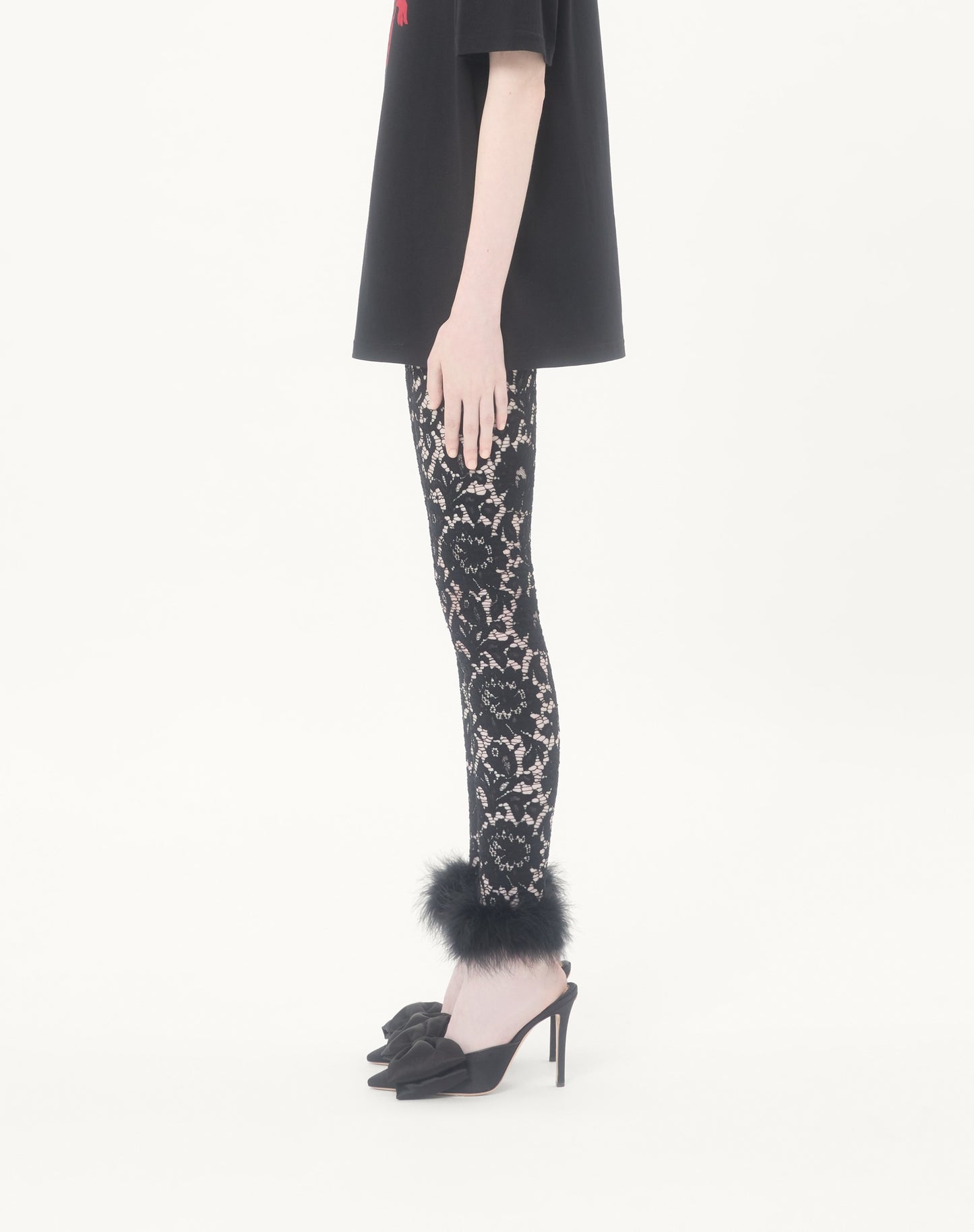 Lace Leggings With Feathers