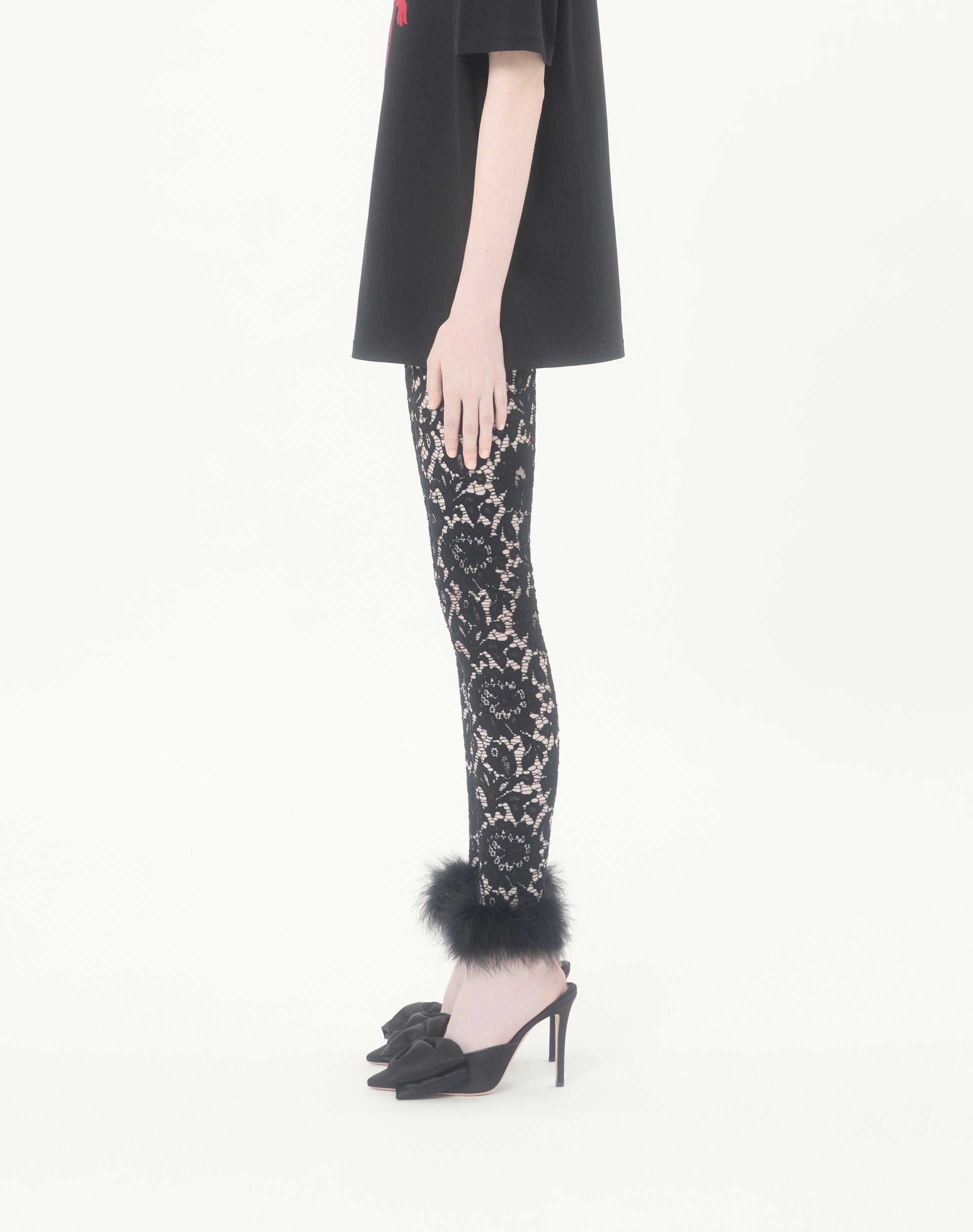 Lace Leggings With Feathers