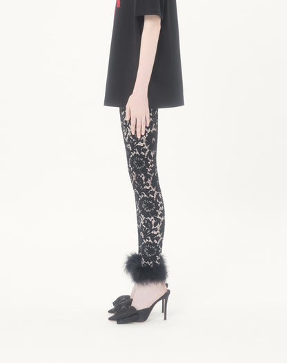 Lace Leggings With Feathers