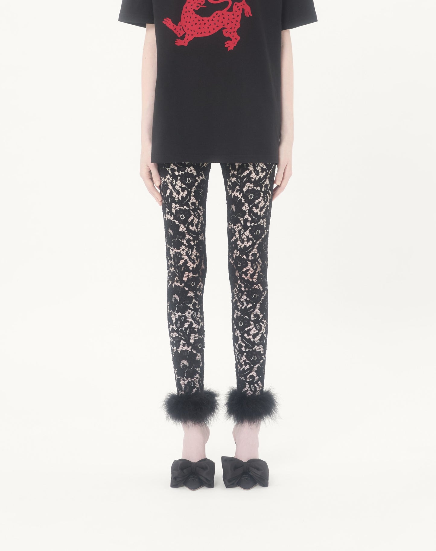Lace Leggings With Feathers